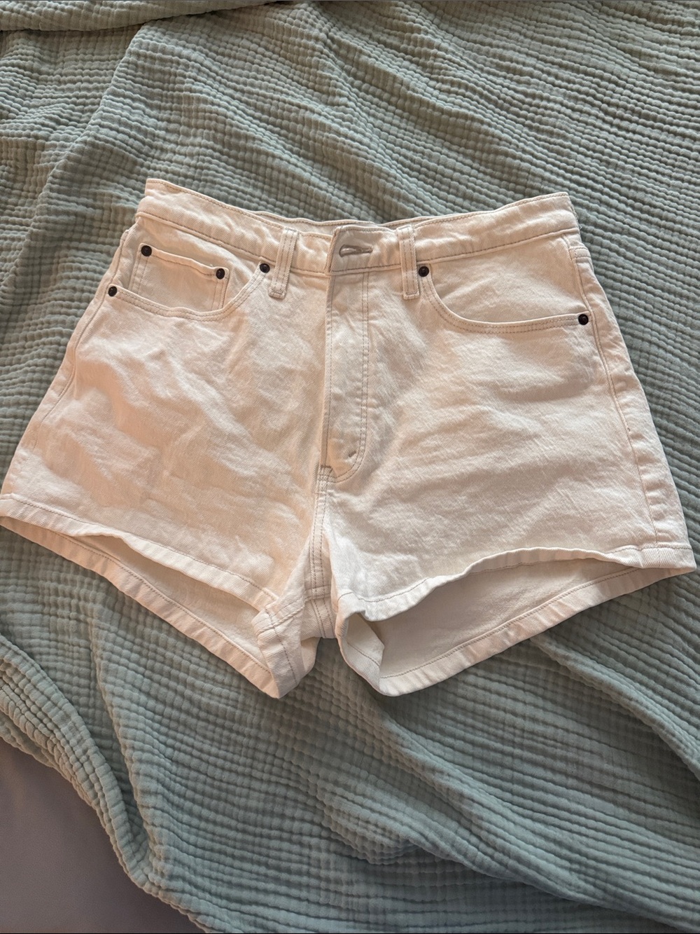 Abercrombie & Fitch Off-White Denim High-Rise Shorts